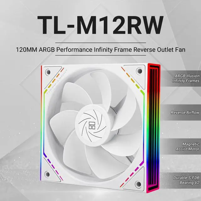 Alt view image 2 of 6 - Thermalright TL-M12RW CPU Fan 120mm Case Cooler Fan ARGB, 4pin PWM Connector Silent Computer Fan with S-FDB Bearing,Desktop Cooling Fan has Side ARGB Mirror Light Effect, Inverted Fan(TL-M12RW)