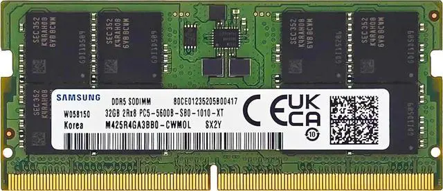 Main image of 32GB DDR5 5600MHz PC5-44800/PC5-5600B CL46 SODIMM 2Rx8 Dual Rank 1.1V 262-Pin Laptop RAM Memory M425R4GA3BB0-CWM
