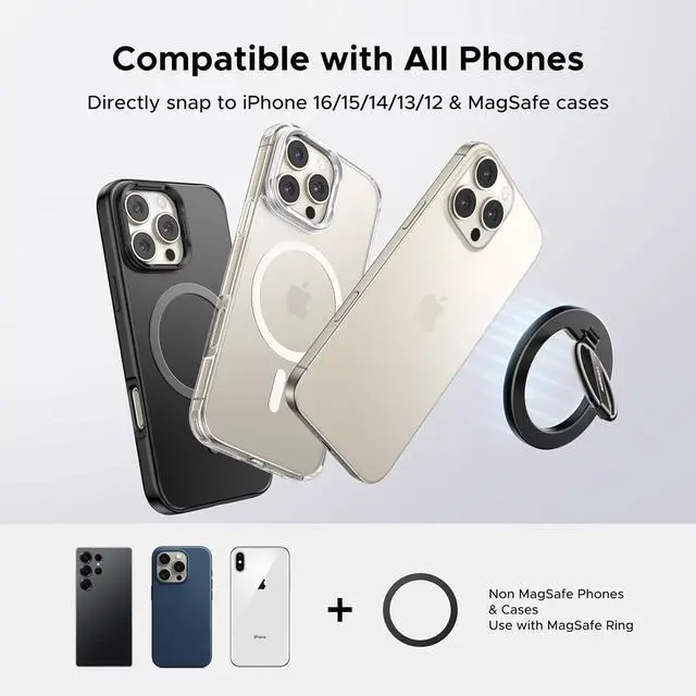 Alt view image 4 of 7 - Magnetic Phone Grip for MagSafe Phone Holder, Universal Strong Magnetic Ring Phone Stand Compatible with iPhone 16 Pro, iPhone 15 Pro Max, iPhone 14 13 12, MagSafe Accessories