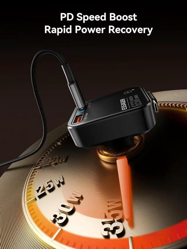 Alt view image 3 of 7 - Retractable Car Charger, ESSAGER 65W Fast Car Charger USB C Car Phone Charger with Retractable USB C Cable Car Charger Adapter for iPhone 16/15/14/13/12 Pro Max, Galaxy, Pixel