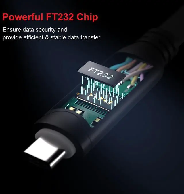 Alt view image 3 of 7 - USB-C Console Cable UART Serial Cable Essential Accesory Compatible Ubiquity, LINKSYS, Routers/Switches for Laptops in Windows, Mac, Linux(Black,10ft