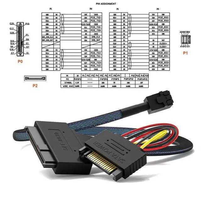 Alt view image 3 of 7 - Internal 12G Mini SAS HD to U.2 / SFF-8643 to SFF-8639 Cable 0.5m with 15Pin SATA Power for U.2 SSD