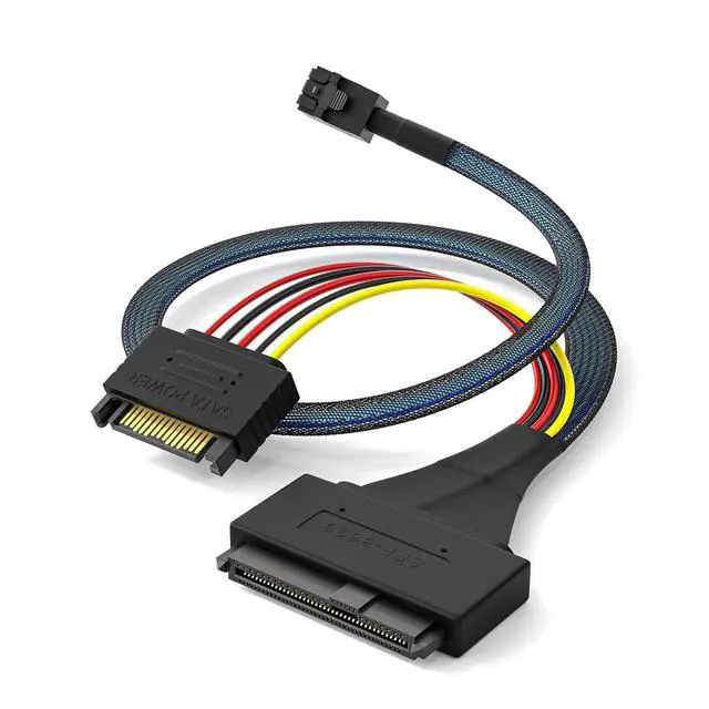 Alt view image 2 of 7 - Internal 12G Mini SAS HD to U.2 / SFF-8643 to SFF-8639 Cable 0.5m with 15Pin SATA Power for U.2 SSD