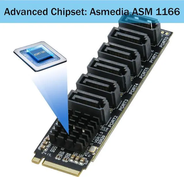 Alt view image 2 of 7 - M.2 to SATA 3.0 Adapter [6-Port], M.2 NVMe to 6 Ports SATA III Expansion Card Adapter 6Gbps with Chipset ASM1166