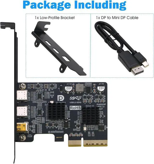 Alt view image 7 of 7 - PCIe to USB C Expansion Card [10Gbps], PCIe 3.0 x4 and Mini Displayport (Input) to USB 3.2 Gen2 Type-C 10Gbps Video Card