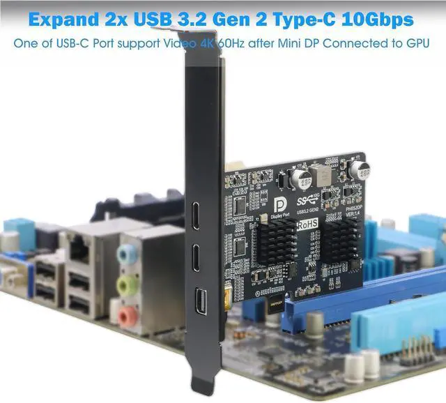 Alt view image 6 of 7 - PCIe to USB C Expansion Card [10Gbps], PCIe 3.0 x4 and Mini Displayport (Input) to USB 3.2 Gen2 Type-C 10Gbps Video Card