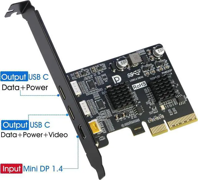 Alt view image 2 of 7 - PCIe to USB C Expansion Card [10Gbps], PCIe 3.0 x4 and Mini Displayport (Input) to USB 3.2 Gen2 Type-C 10Gbps Video Card