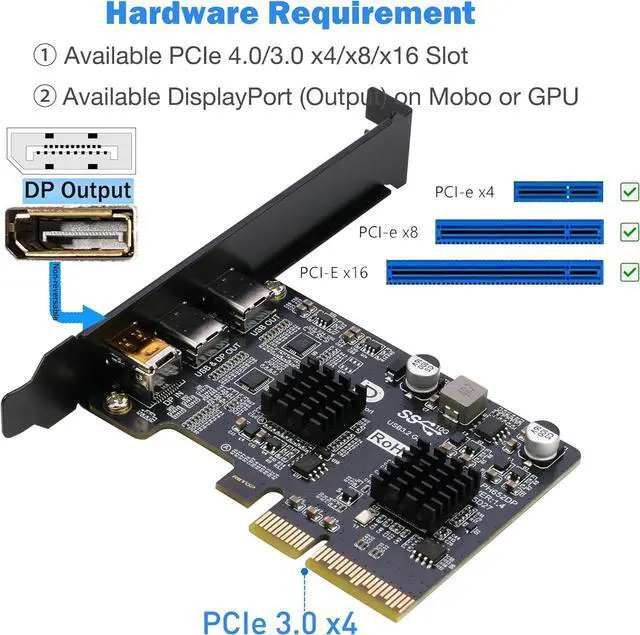 Alt view image 3 of 7 - PCIe to USB C Expansion Card [10Gbps], PCIe 3.0 x4 and Mini Displayport (Input) to USB 3.2 Gen2 Type-C 10Gbps Video Card