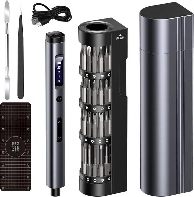 Main image of Electric Screwdriver Set, Rechargeable Cordless Screwdriver Kit, Precision Repair Tool Kit with Bits, LED Lights, Charging Cable, Carrying Case, for Watches, Phones, Glasses