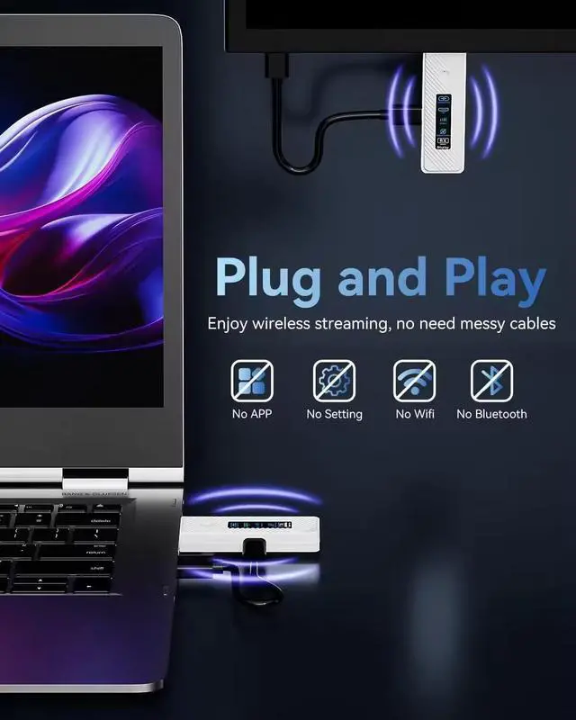 Alt view image 4 of 7 - Wireless HDMI Transmitter and Receiver 165FT/50M, Plug & Play Portable 5G+2.4G Wireless HDMI Extender Kit for 4K Decode Input 1080P Output, for Audio to Monitor from Laptop/TV Box White