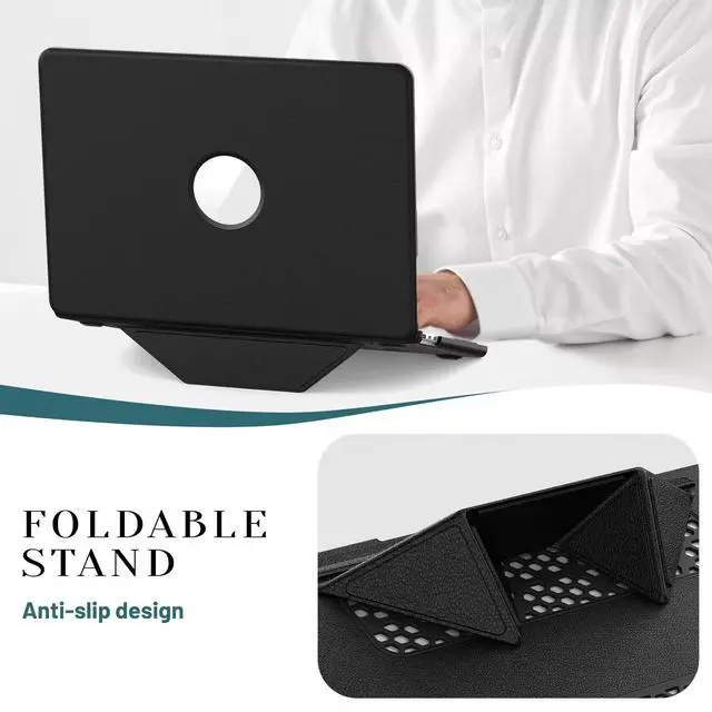 Alt view image 2 of 7 - Case for MacBook Pro 16 inch 2024-2021 A3403 A3186 A2991 A2780 A2485 M4-M1, Shock-Absorbing Protection Case with Magnetically-Folio Stand &Mouse Pad/Bag (Leather-Like Color Black)