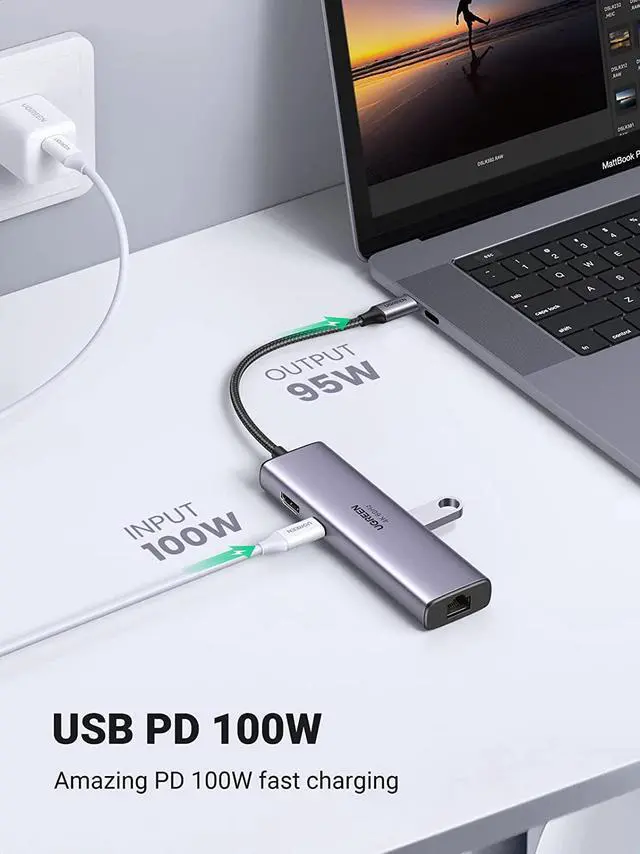 Alt view image 4 of 7 - UGREEN USB C Hub, 7 in 1 Multiport Adapter with 4K@60Hz HDMI, Gigabit Ethernet, 100W Power Delivery, SD/TF Card Reader, 2 USB 3.0 Ports, Docking Station Compatible for MacBook Pro Air M1 Dell XPS