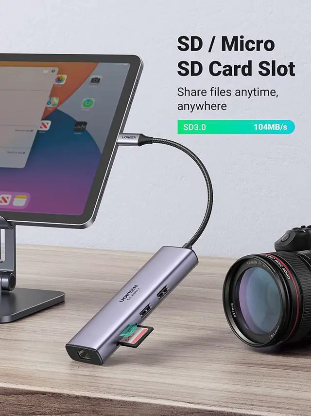 Alt view image 6 of 7 - UGREEN USB C Hub, 7 in 1 Multiport Adapter with 4K@60Hz HDMI, Gigabit Ethernet, 100W Power Delivery, SD/TF Card Reader, 2 USB 3.0 Ports, Docking Station Compatible for MacBook Pro Air M1 Dell XPS