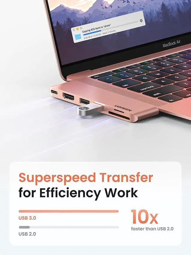 Alt view image 5 of 7 - UGREEN USB C Hub Adapter for MacBook Pro MacBook Air M1 2020 2019 2018 with 4K HDMI Thunderbolt 3 100W Power Delivery SD TF Card Reader and 2 USB 3.0 Ports, Gold