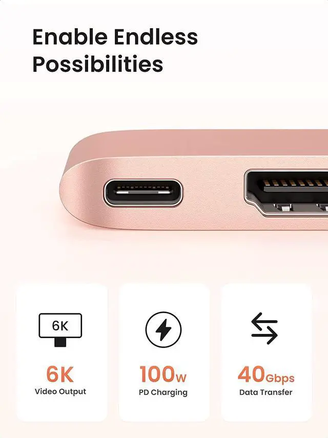 Alt view image 4 of 7 - UGREEN USB C Hub Adapter for MacBook Pro MacBook Air M1 2020 2019 2018 with 4K HDMI Thunderbolt 3 100W Power Delivery SD TF Card Reader and 2 USB 3.0 Ports, Gold
