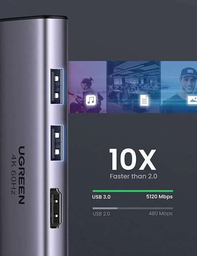 Alt view image 6 of 7 - UGREEN USB C Hub 4K 60Hz, 6 in 1 Type C Dongle Adapter with 4K HDMI USB3.0 SD/TF Card Reader 100W PD Compatible for MacBook Pro Air HP XPS Yoga Surface Go and More