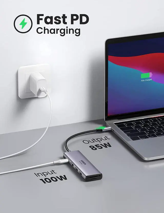 Alt view image 4 of 7 - UGREEN USB C Hub 4K 60Hz, 6 in 1 Type C Dongle Adapter with 4K HDMI USB3.0 SD/TF Card Reader 100W PD Compatible for MacBook Pro Air HP XPS Yoga Surface Go and More