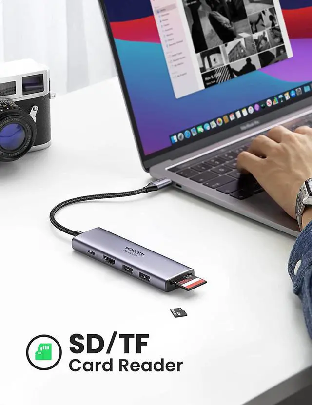 Alt view image 5 of 7 - UGREEN USB C Hub 4K 60Hz, 6 in 1 Type C Dongle Adapter with 4K HDMI USB3.0 SD/TF Card Reader 100W PD Compatible for MacBook Pro Air HP XPS Yoga Surface Go and More