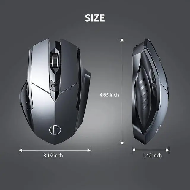 Alt view image 7 of 7 - Bluetooth Mouse, INPHIC Rechargeable Wireless Mouse Multi-Device (Tri-Mode:BT 5.0/4.0+2.4Ghz) with Silent , 3 DPI Adjustment, Ergonomic Optical Portable Mouse for Laptop Android Windows Mac OS, Grey