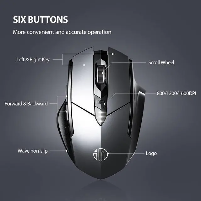Alt view image 3 of 6 - Bluetooth Mouse [Upgraded: Battery Level Visible], Inphic Rechargeable Wireless Mouse Multi-Device (Tri-Mode:BT 5.0/3.0+2.4Ghz) with Silent,Grey