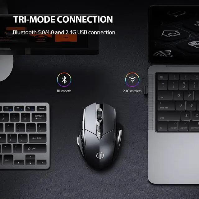 Alt view image 2 of 6 - Bluetooth Mouse [Upgraded: Battery Level Visible], Inphic Rechargeable Wireless Mouse Multi-Device (Tri-Mode:BT 5.0/3.0+2.4Ghz) with Silent,Grey