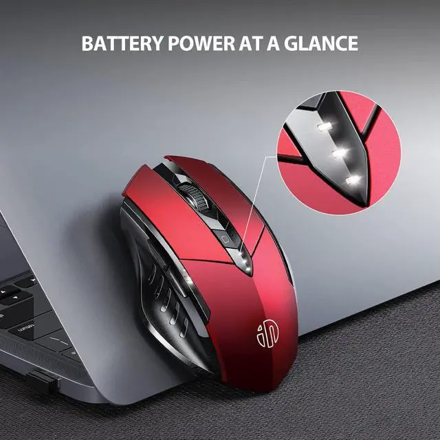 Alt view image 5 of 6 - Bluetooth Mouse [Upgraded: Battery Level Visible], Inphic Rechargeable Wireless Mouse Multi-Device (Tri-Mode:BT 5.0/4.0+2.4Ghz) with Silent,red