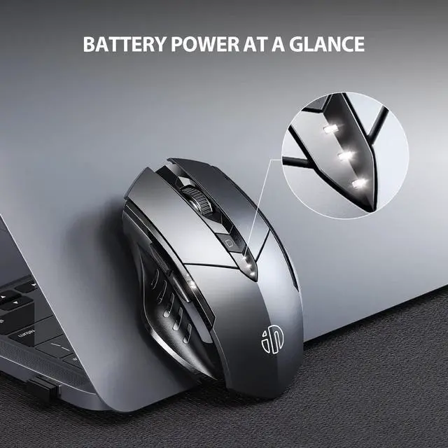 Alt view image 6 of 6 - Bluetooth Mouse [Upgraded: Battery Level Visible], Inphic Rechargeable Wireless Mouse Multi-Device (Tri-Mode:BT 5.0/3.0+2.4Ghz) with Silent,Grey