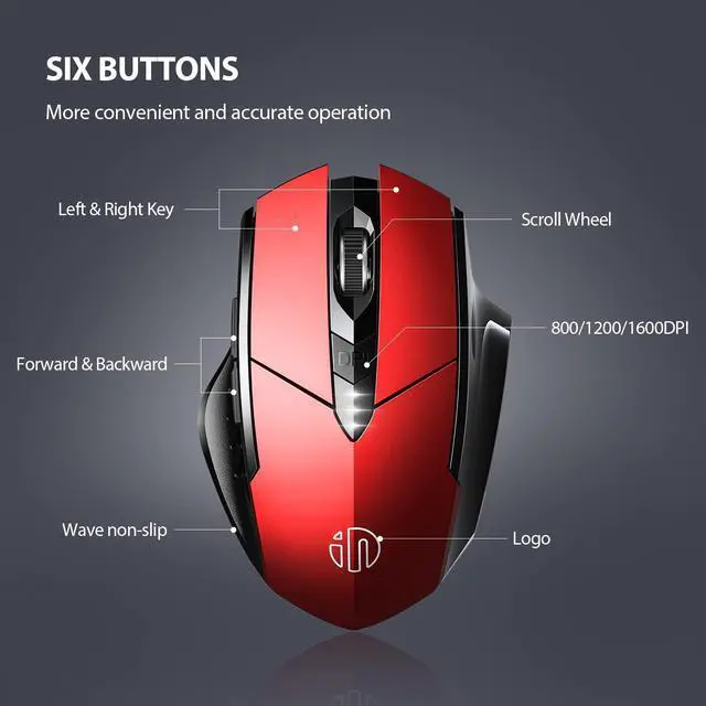 Alt view image 4 of 6 - Bluetooth Mouse [Upgraded: Battery Level Visible], Inphic Rechargeable Wireless Mouse Multi-Device (Tri-Mode:BT 5.0/4.0+2.4Ghz) with Silent,red