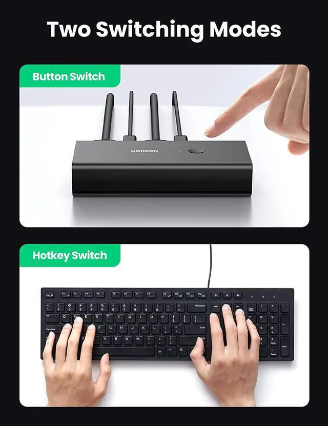 Alt view image 5 of 7 - UGREEN KVM Switch, HDMI and USB Switcher 2 in 1 Out Switches for 2 Computers Share Keyboard Mouse Printer and 1 Monitor, Support Full HD 4K@30Hz with One Button Switch, 2 USB Cable and 2 HDMI Cable