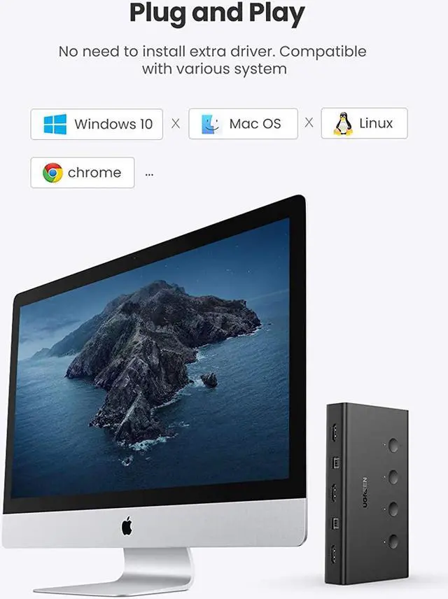 Alt view image 7 of 7 - UGREEN HDMI KVM Switch 4 in 1 Out 4K 60Hz USB Switcher Box Keyboard Mouse Printer Monitor Sharing Selector with USB Hub for Laptop Desktop PS4 Xbox One