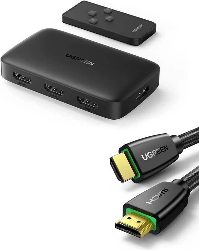 Main image of UGREEN HDMI Switch 3 in 1 Out 4K 30Hz Bundle with 4K HDMI Cable 6FT Braided 18Gbps High Speed