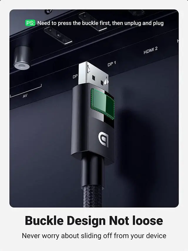 Alt view image 7 of 7 - UGREEN Displayport Cable 1.4 8K DisplayPort to DisplayPort Cable Nylon Braided DP to DP 8K 60Hz 4K 144Hz and 1080P 240Hz Support 32.4Gbps HDR HDCP Gaming Monitor Cable for Laptop PC TV 10FT