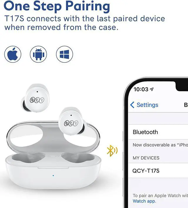 Alt view image 3 of 7 - QCY T17S True Wireless Earbuds, Bluetooth 5.2 Earphone with Mic, Qualcomm QCC3040 Waterproof in-Ear Headphones, CVC 8.0 Noise Reduction, AptX Low Latency Ear Buds, Deep Bass, 28H Playtime (White)