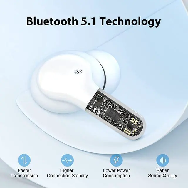 Alt view image 5 of 7 - Wireless Bluetooth Earbuds with Microphone, QCY T13 TWS Waterproof in Ear Headphone ENC Noise Cancelling, Deep Bass, Touch Control Ear Buds, HiFi Stereo 40H Earphone for Android iPhone, White