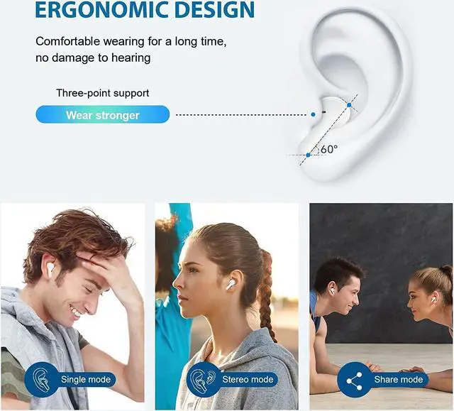 Alt view image 7 of 7 - Wireless Bluetooth Earbuds with Microphone, QCY T13 TWS Waterproof in Ear Headphone ENC Noise Cancelling, Deep Bass, Touch Control Ear Buds, HiFi Stereo 40H Earphone for Android iPhone, White