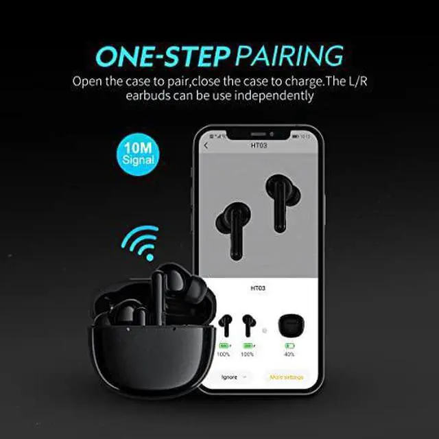 Alt view image 6 of 7 - QCY HT03 Hybrid Active Noise Cancelling Wireless Earbuds, Built-in 6 Microphones Headphones, IPX5 Waterproof Bluetooth 5.1 Stereo Earphones, QCY App, Immersive Sound Premium Deep Bass Headset