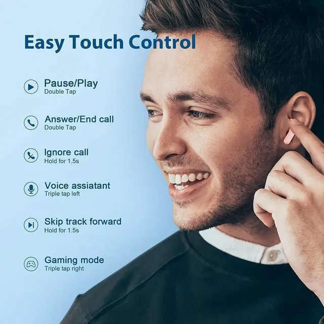 Alt view image 7 of 7 - Wireless Bluetooth Earbuds with Microphone - QCY T13 TWS Waterproof in Ear Headphone ENC Noise Cancelling, Deep Bass, Touch Control Ear Buds, HIFI Stereo 40H Playtime Earphone for Android iPhone, Pink