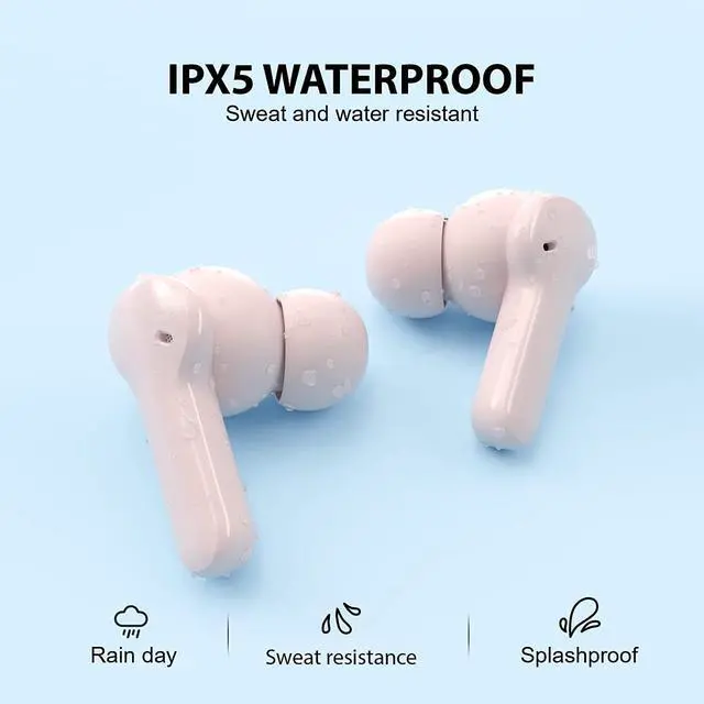 Alt view image 5 of 7 - Wireless Bluetooth Earbuds with Microphone - QCY T13 TWS Waterproof in Ear Headphone ENC Noise Cancelling, Deep Bass, Touch Control Ear Buds, HIFI Stereo 40H Playtime Earphone for Android iPhone, Pink