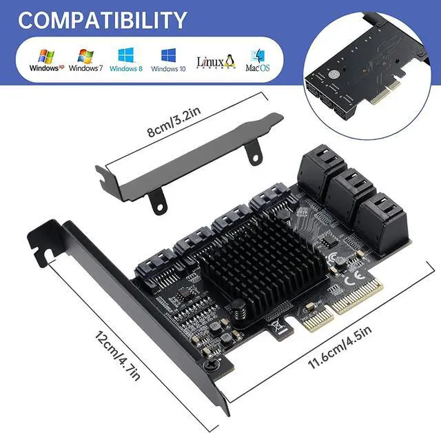 Alt view image 6 of 7 - PCIE to SATA 3.0 Card 10 Ports,PCIE III 6Gbps Expansion Card,ASM1166+JMB575 Chips  10SATA-4X -