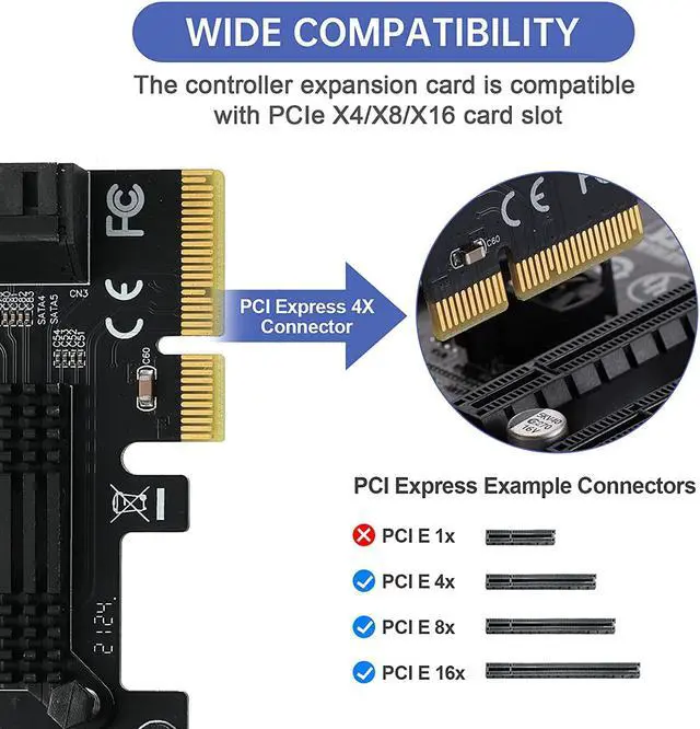 Alt view image 2 of 7 - PCIE to SATA 3.0 Card 6 Ports,PCIE III 6Gbps Expansion Card,ASM1166 Chips  6SATA-4X -