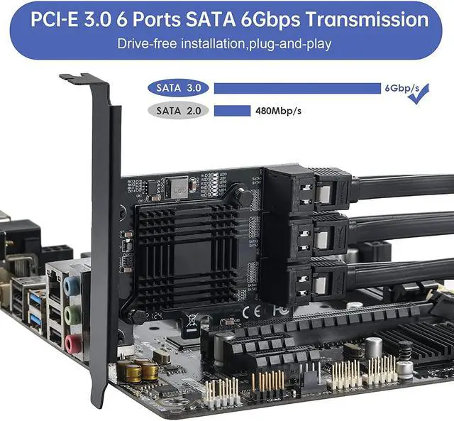 Alt view image 5 of 7 - PCIE to SATA 3.0 Card 6 Ports,PCIE III 6Gbps Expansion Card,ASM1166 Chips  6SATA-4X -