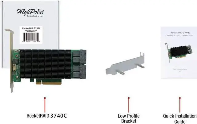 Alt view image 4 of 4 - HighPoint Technologies RocketRAID 3740C PCIe 3.0 x8 16-Port 12Gb/s SAS RAID Controller (RR3740C)