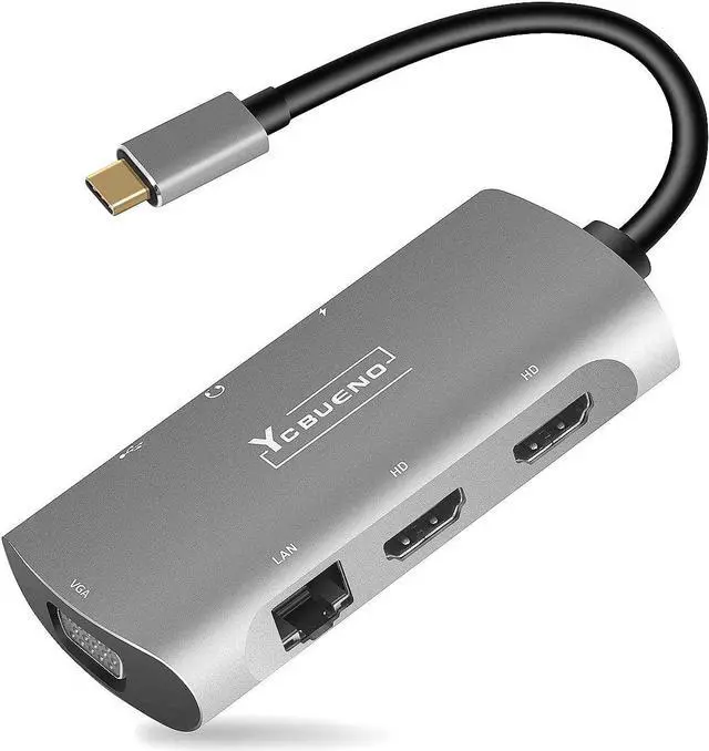 Alt view image 3 of 7 - YCBUENO USB C Docking Station, 7-in-1 USB C Hub Adapter with Dual 4K HDMI MST/1080P VGA/100W PD Charging/USB2.0/Lan (RJ45 Ethernet)/Audio, Type-C Hub for MacBook Pro, iPad Pro, and More Type C Devices