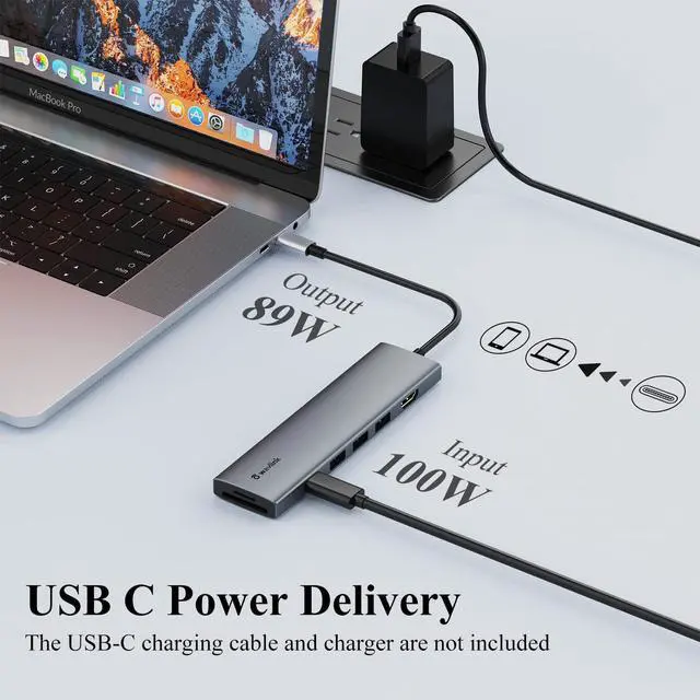 Alt view image 3 of 7 - WAVLINK USB C Hub, 7-in-1 Type-C Multiport Adapter with 100W Power Delivery, 4K@30Hz HDMI, SD/TF Card Slots, 3 USB 3.0 5Gbps Data Ports for PC, Support Windows, Mac OS and More