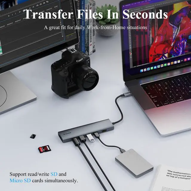 Alt view image 5 of 7 - WAVLINK USB C Hub, 7-in-1 Type-C Multiport Adapter with 100W Power Delivery, 4K@30Hz HDMI, SD/TF Card Slots, 3 USB 3.0 5Gbps Data Ports for PC, Support Windows, Mac OS and More