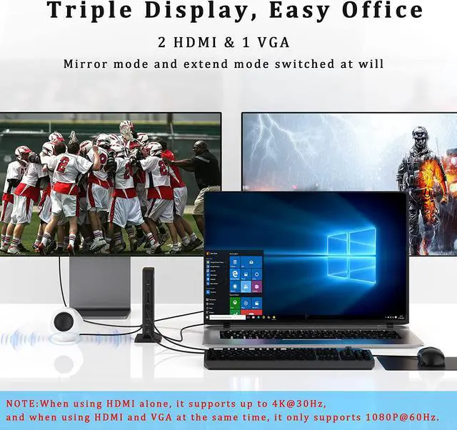 Alt view image 3 of 7 - Aceele Triple Display USB C Docking Station 15 in 1 USB C Hub SD/TF, 4K HDMI, VGA, LAN, 3.5mm Audio, 100W PD, Multiport Adapter for MacBook Pro/Air, Dell XPS, HP, Surface and Lenovo