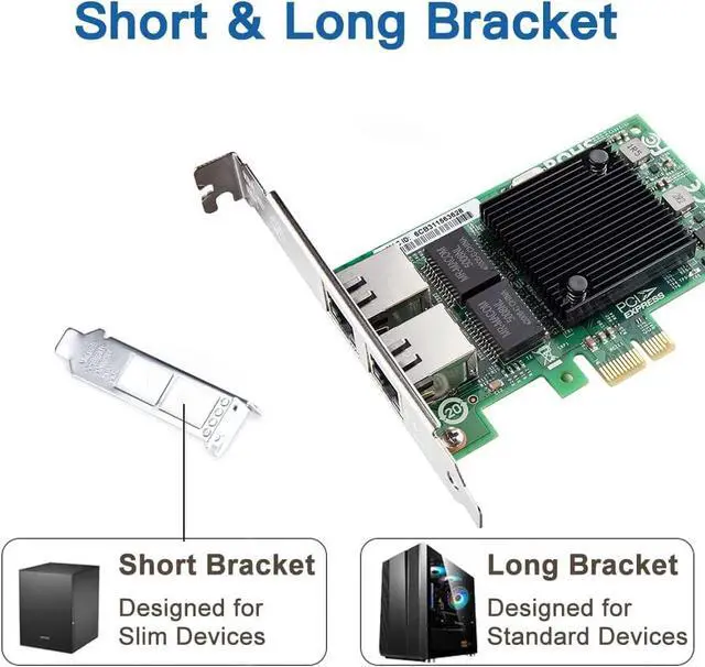 Alt view image 3 of 6 - Gigabit Dual NIC with Intel 82571 Chip, 1Gb Network Card Compare to Intel E1G42ET NIC, 2 RJ45 Ports, PCI Express 2.1 X4, Ethernet Card with Low Profile for Windows/Windows Server/Linux