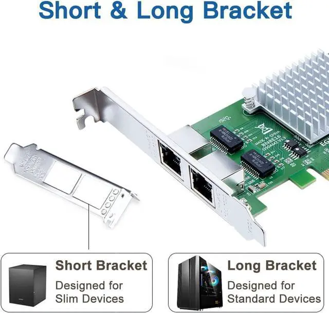Alt view image 3 of 7 - Gigabit 2 Port NIC with Intel I350 Chip, 1Gb Network Card Compare to Intel I350-T2 NIC, Dual RJ45 Ports, PCI Express 2.1 X4, Ethernet Card with Low Profile for Windows/Windows Server/Linux
