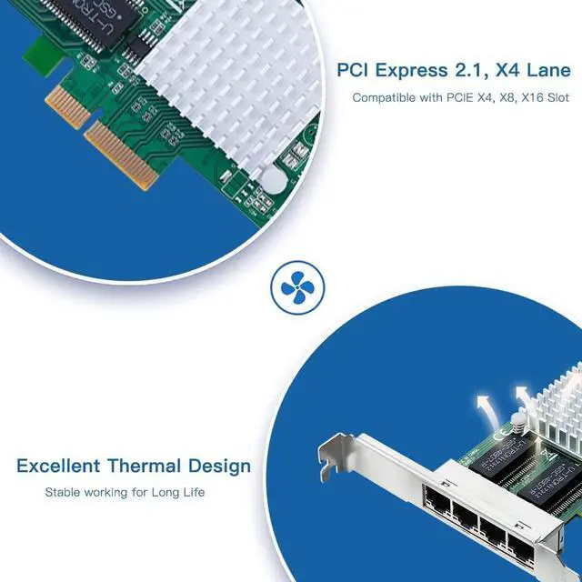 Alt view image 5 of 7 - Gigabit 4 Port NIC with Intel I350 Chip, 1Gb Network Card Compare to Intel I350-T4 NIC, Quad RJ45 Ports, PCI Express 2.1 X4, Ethernet Card with Low Profile for Windows/Windows Server/Linux