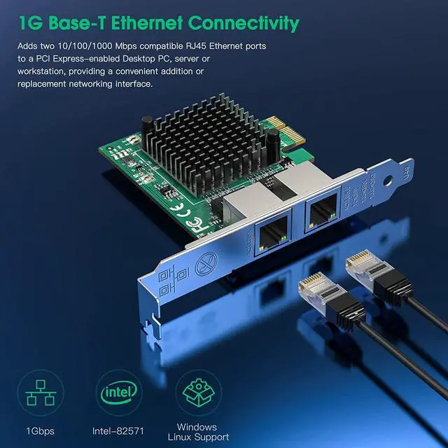 Alt view image 2 of 6 - 1G Gigabit Ethernet Converged Network Card, Dual RJ45 Port Server Network Card with Intel 82571 Chipset Ethernet Adapter Low Profile LAN NIC Card for Support PXE for Windows/Windows Server/Linux